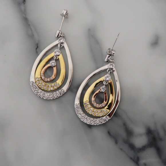 Sterling silver cubic zirconia drop earrings - Picture 2 of 4
